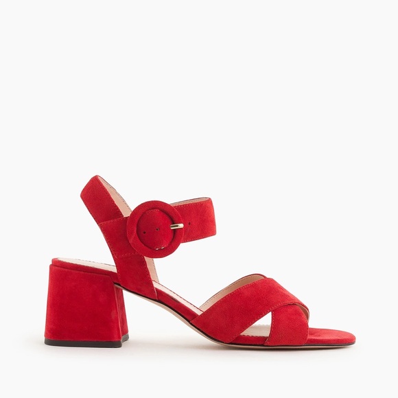 J. Crew Shoes - J.Crew Velvet Penny Sandals Ankle Strap Heels - Red J8229 Strappy￼ 8